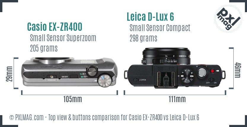 Casio EX-ZR400 vs Leica D-Lux 6 top view buttons comparison