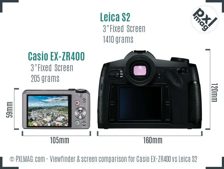Casio EX-ZR400 vs Leica S2 Screen and Viewfinder comparison