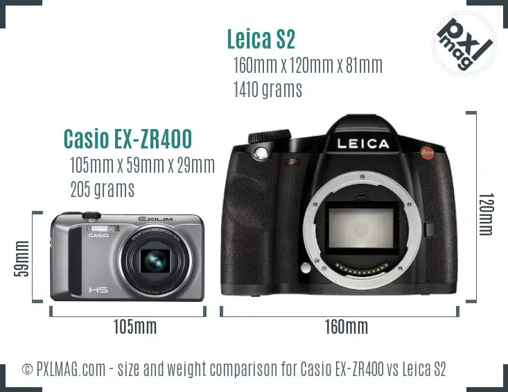 Casio EX-ZR400 vs Leica S2 size comparison
