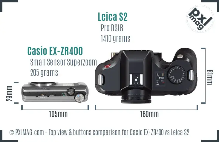 Casio EX-ZR400 vs Leica S2 top view buttons comparison