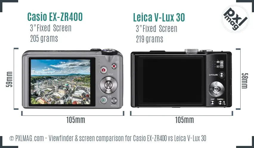 Casio EX-ZR400 vs Leica V-Lux 30 Screen and Viewfinder comparison