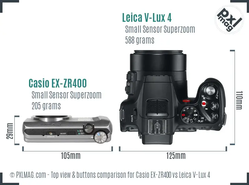 Casio EX-ZR400 vs Leica V-Lux 4 top view buttons comparison