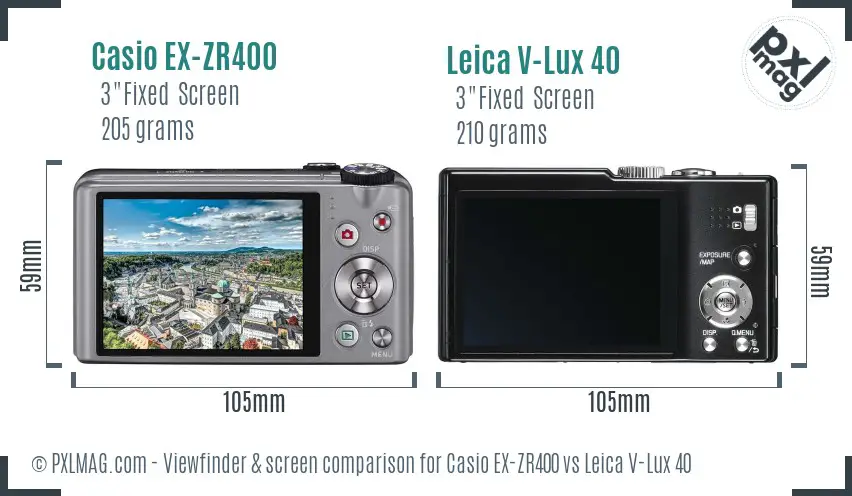 Casio EX-ZR400 vs Leica V-Lux 40 Screen and Viewfinder comparison