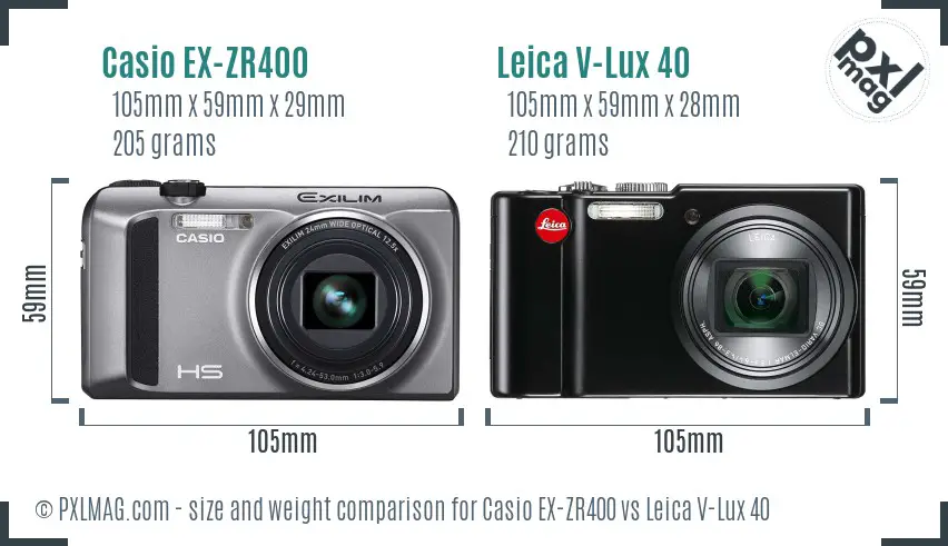 Casio EX-ZR400 vs Leica V-Lux 40 size comparison