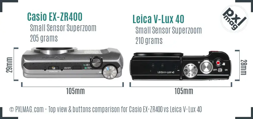 Casio EX-ZR400 vs Leica V-Lux 40 top view buttons comparison