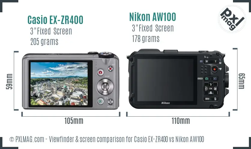 Casio EX-ZR400 vs Nikon AW100 Screen and Viewfinder comparison