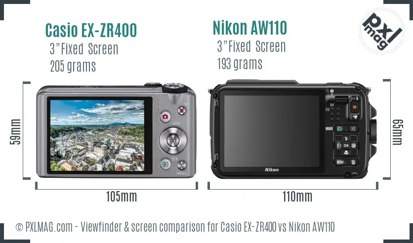 Casio EX-ZR400 vs Nikon AW110 Screen and Viewfinder comparison