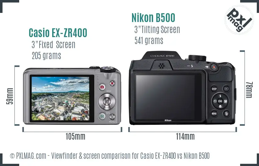 Casio EX-ZR400 vs Nikon B500 Screen and Viewfinder comparison