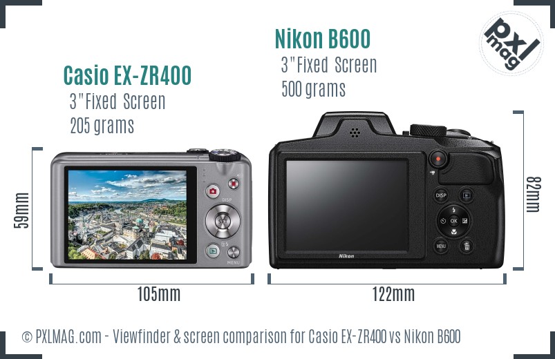 Casio EX-ZR400 vs Nikon B600 Screen and Viewfinder comparison
