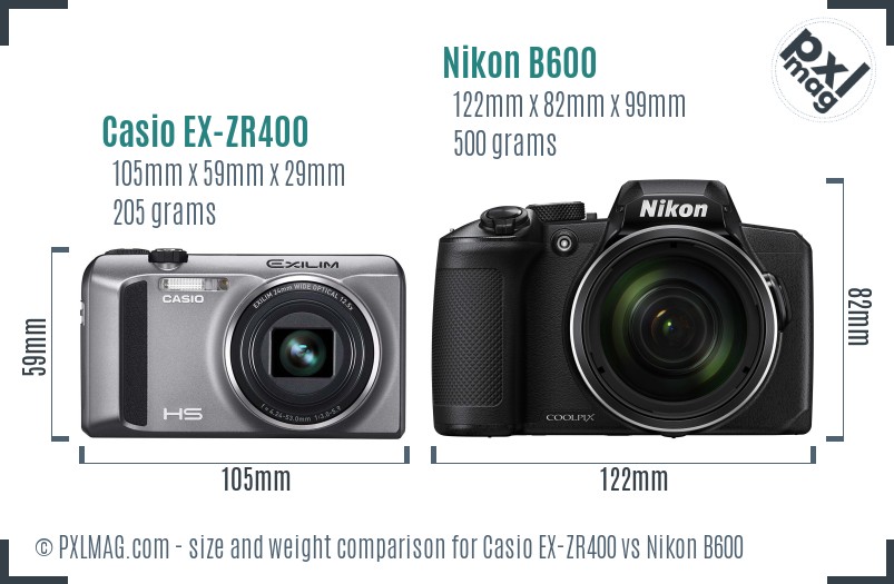 Casio EX-ZR400 vs Nikon B600 size comparison Casio EX-ZR400 vs Nikon B600 size comparison