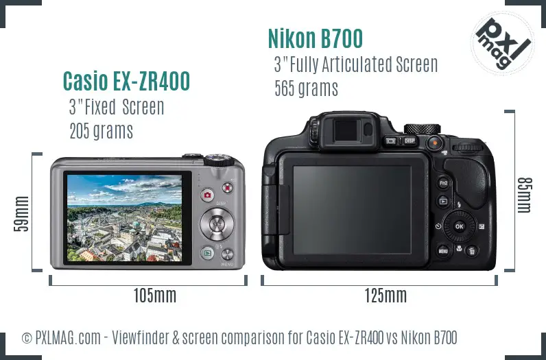 Casio EX-ZR400 vs Nikon B700 Screen and Viewfinder comparison