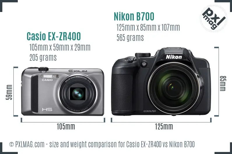 Casio EX-ZR400 vs Nikon B700 size comparison