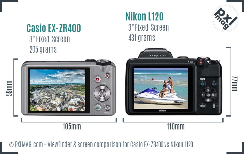 Casio EX-ZR400 vs Nikon L120 Screen and Viewfinder comparison