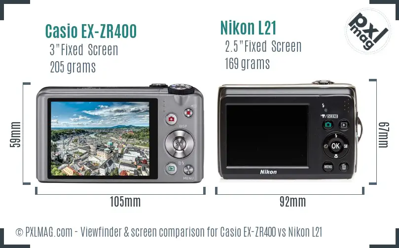 Casio EX-ZR400 vs Nikon L21 Screen and Viewfinder comparison Casio EX-ZR400 vs Nikon L21 Screen and Viewfinder comparison