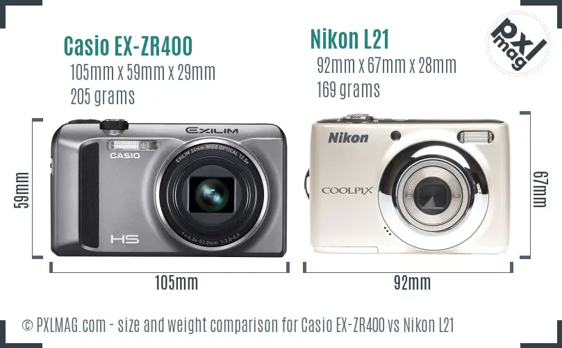 Casio EX-ZR400 vs Nikon L21 size comparison Casio EX-ZR400 vs Nikon L21 size comparison