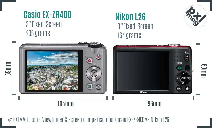Casio EX-ZR400 vs Nikon L26 Screen and Viewfinder comparison Casio EX-ZR400 vs Nikon L26 Screen and Viewfinder comparison