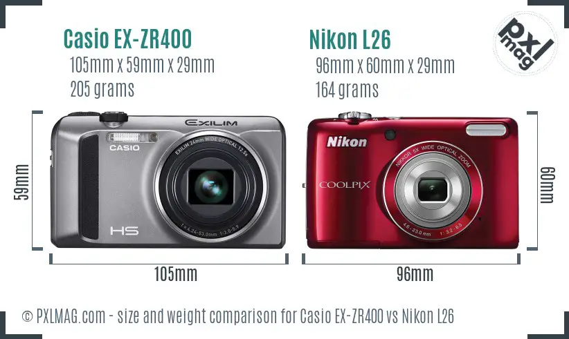 Casio EX-ZR400 vs Nikon L26 size comparison Casio EX-ZR400 vs Nikon L26 size comparison