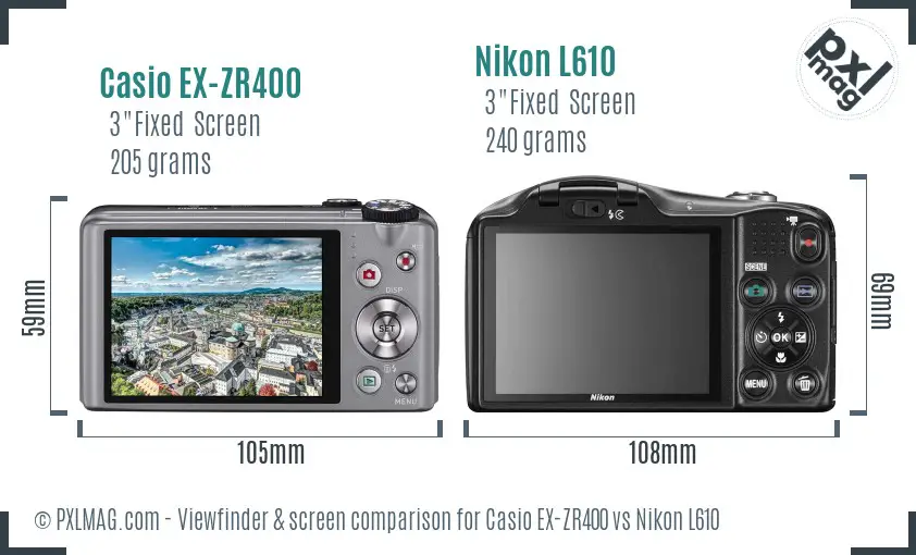 Casio EX-ZR400 vs Nikon L610 Screen and Viewfinder comparison