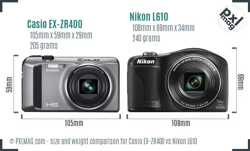 Casio EX-ZR400 vs Nikon L610 size comparison
