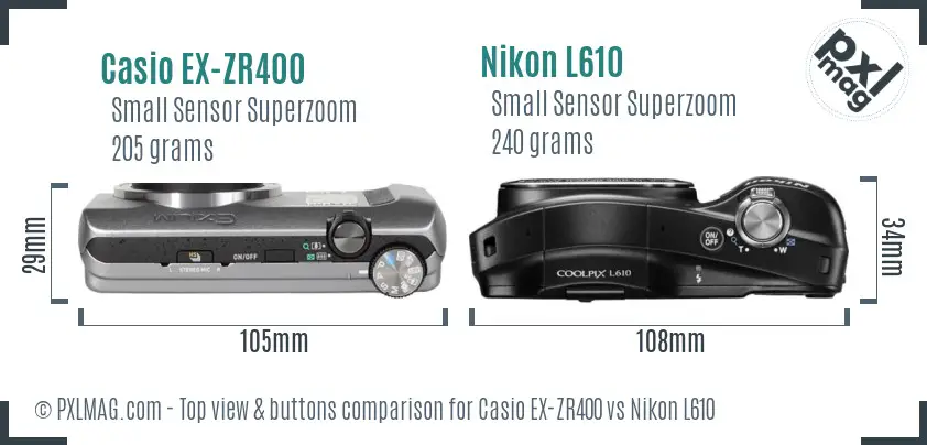 Casio EX-ZR400 vs Nikon L610 top view buttons comparison