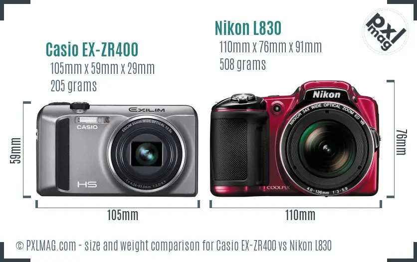 Casio EX-ZR400 vs Nikon L830 size comparison