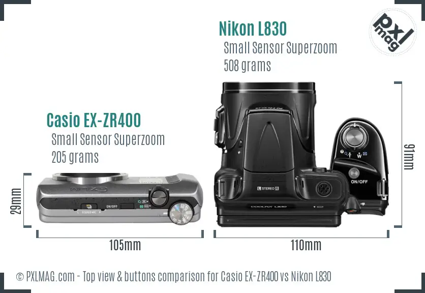 Casio EX-ZR400 vs Nikon L830 top view buttons comparison