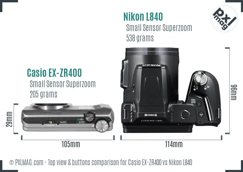 Casio EX-ZR400 vs Nikon L840 top view buttons comparison
