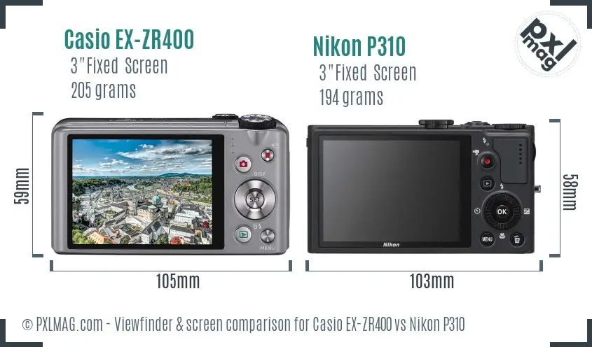 Casio EX-ZR400 vs Nikon P310 Screen and Viewfinder comparison