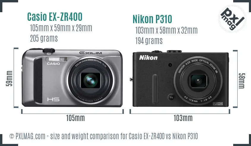 Casio EX-ZR400 vs Nikon P310 size comparison