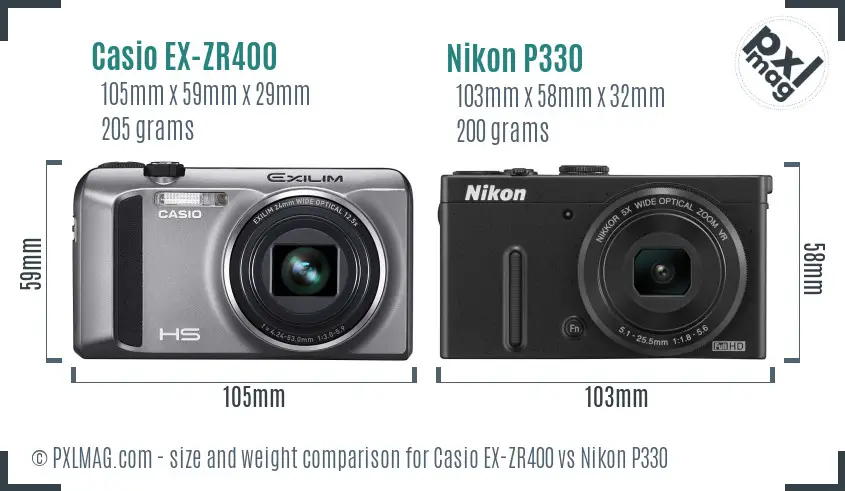 Casio EX-ZR400 vs Nikon P330 size comparison Casio EX-ZR400 vs Nikon P330 size comparison