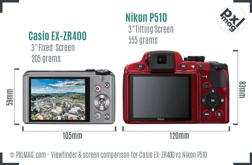 Casio EX-ZR400 vs Nikon P510 Screen and Viewfinder comparison