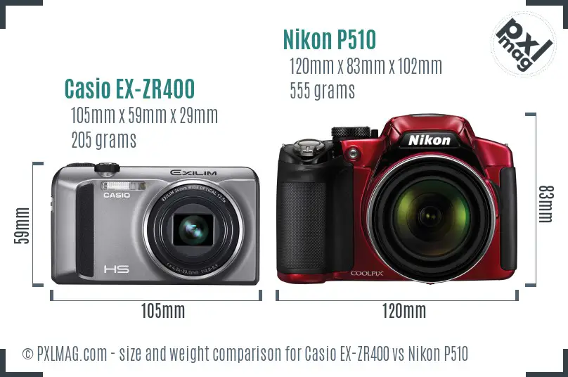 Casio EX-ZR400 vs Nikon P510 size comparison