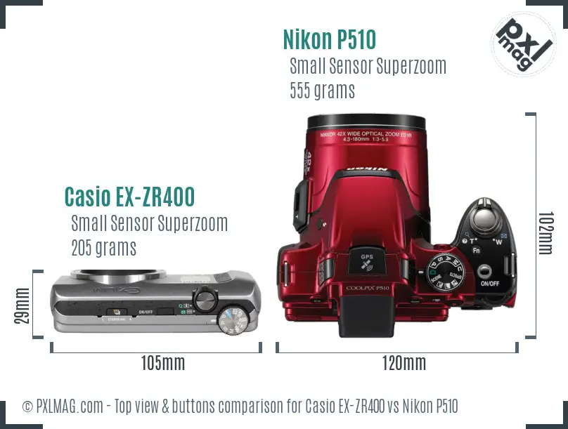 Casio EX-ZR400 vs Nikon P510 top view buttons comparison