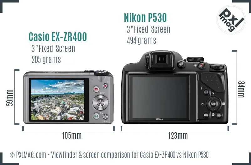 Casio EX-ZR400 vs Nikon P530 Screen and Viewfinder comparison