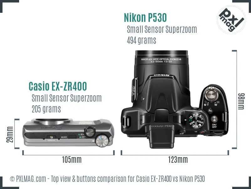 Casio EX-ZR400 vs Nikon P530 top view buttons comparison