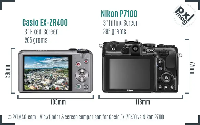 Casio EX-ZR400 vs Nikon P7100 Screen and Viewfinder comparison
