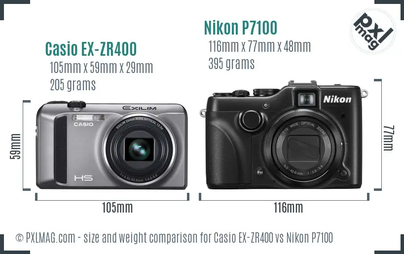 Casio EX-ZR400 vs Nikon P7100 size comparison