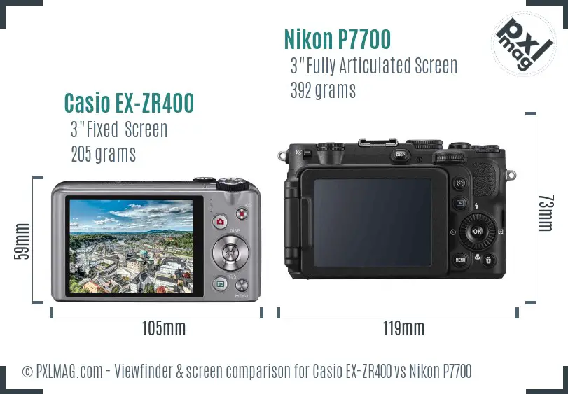Casio EX-ZR400 vs Nikon P7700 Screen and Viewfinder comparison