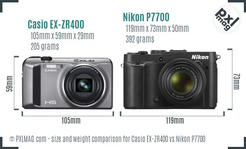 Casio EX-ZR400 vs Nikon P7700 size comparison