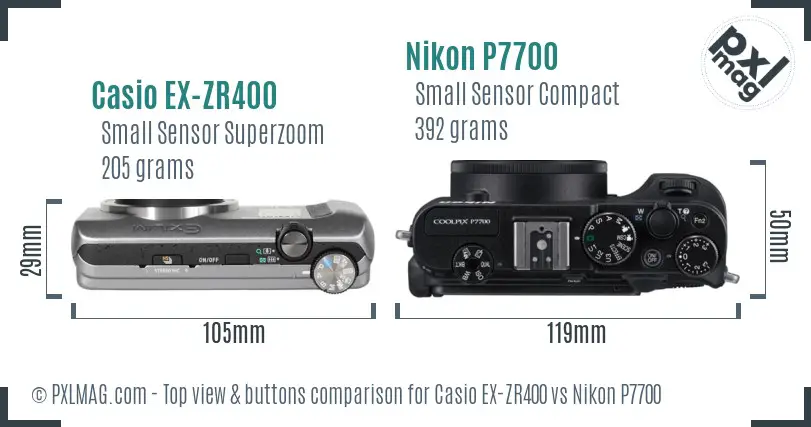 Casio EX-ZR400 vs Nikon P7700 top view buttons comparison
