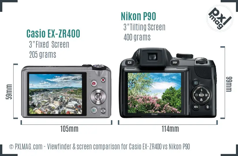 Casio EX-ZR400 vs Nikon P90 Screen and Viewfinder comparison