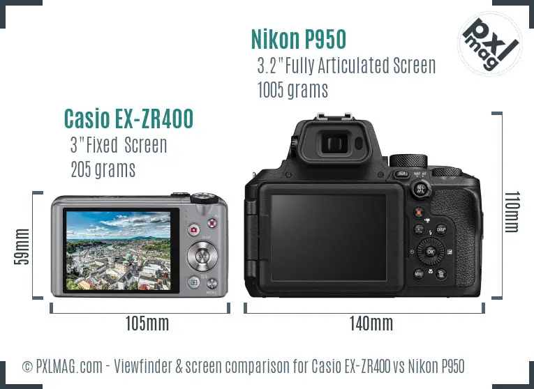 Casio EX-ZR400 vs Nikon P950 Screen and Viewfinder comparison