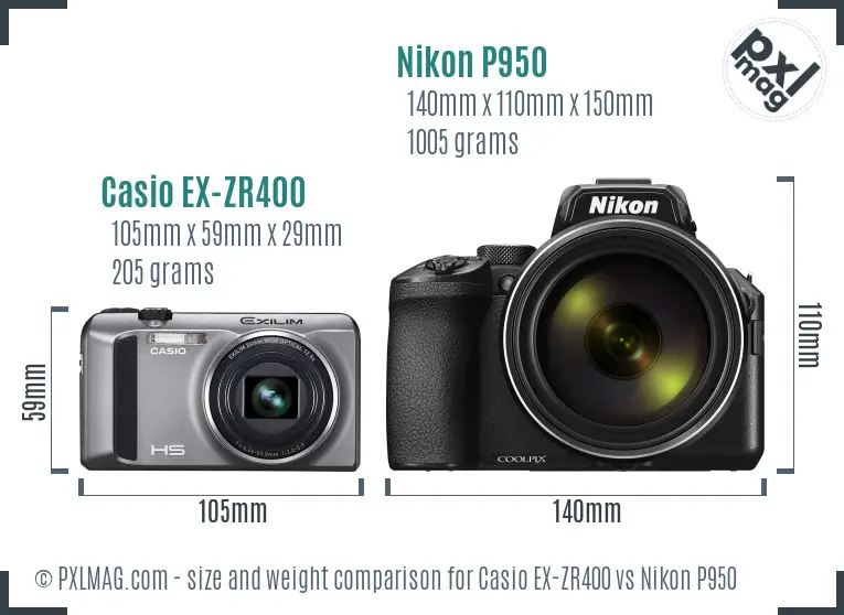 Casio EX-ZR400 vs Nikon P950 size comparison