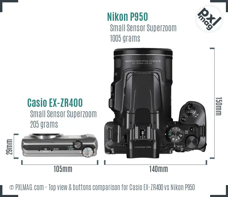 Casio EX-ZR400 vs Nikon P950 top view buttons comparison