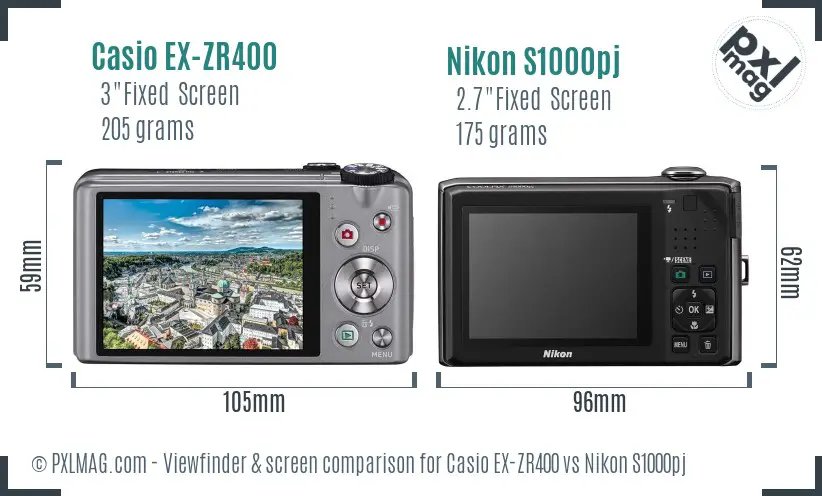 Casio EX-ZR400 vs Nikon S1000pj Screen and Viewfinder comparison