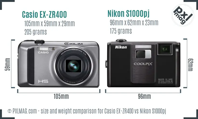 Casio EX-ZR400 vs Nikon S1000pj size comparison