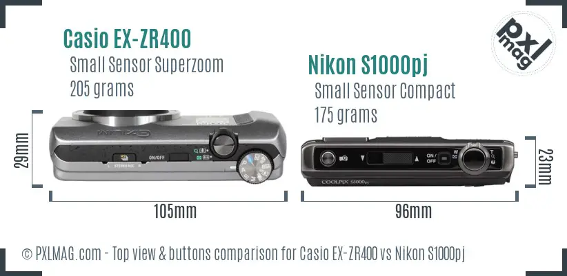 Casio EX-ZR400 vs Nikon S1000pj top view buttons comparison