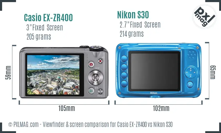 Casio EX-ZR400 vs Nikon S30 Screen and Viewfinder comparison