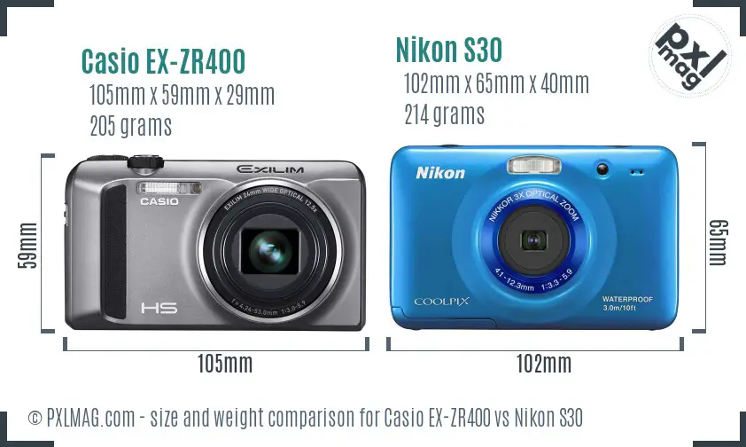 Casio EX-ZR400 vs Nikon S30 size comparison