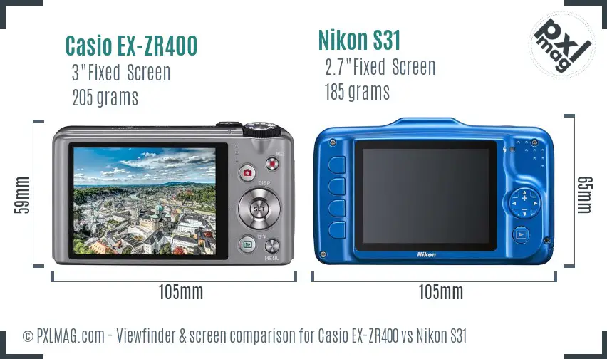 Casio EX-ZR400 vs Nikon S31 Screen and Viewfinder comparison